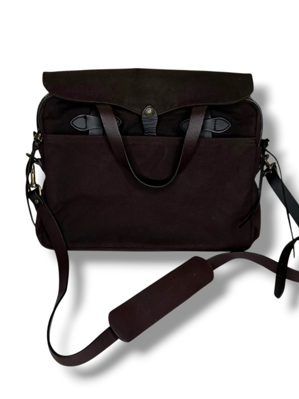 Filson Rugged Twill Original Briefcase Brown Bridle Leather Laptop Messenger USA